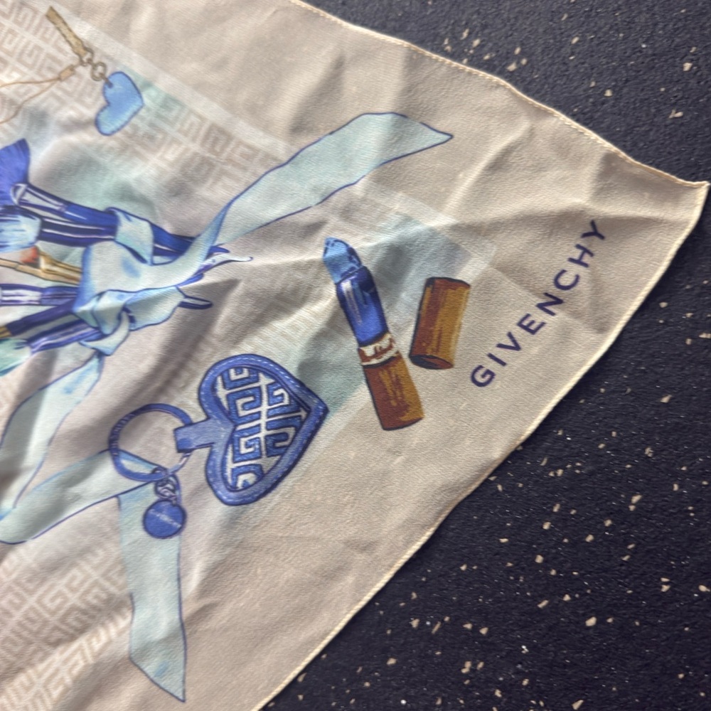 Givenchy Blue and White Silk Scarf